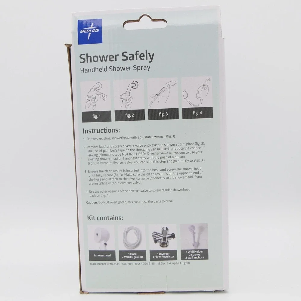 MedLine Shower Safely Handheld Shower Spray Extra Long 7 ft Hose White 1.8 GPM